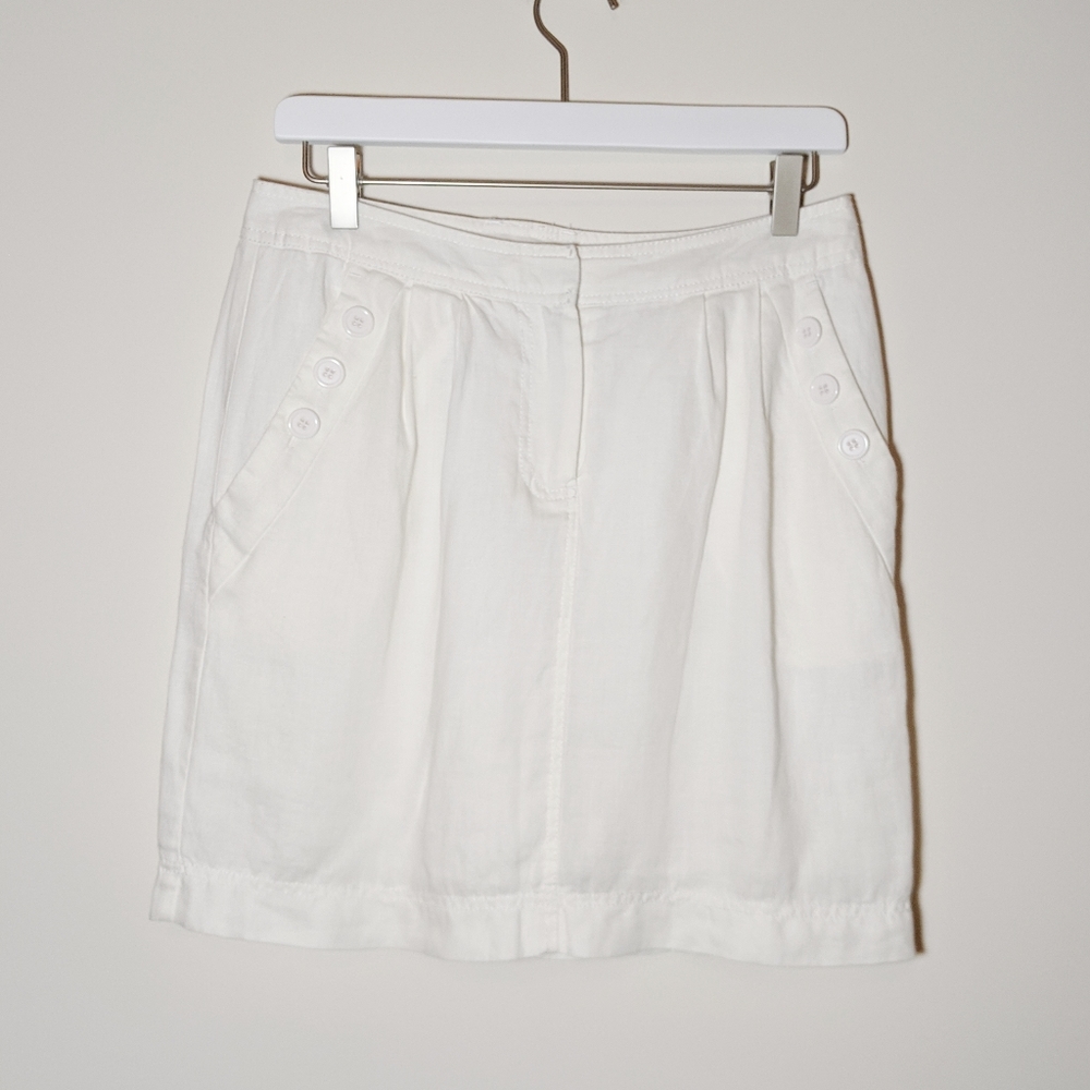 Cynthia Rowley Linen Skirt Pockets Preppy White 4